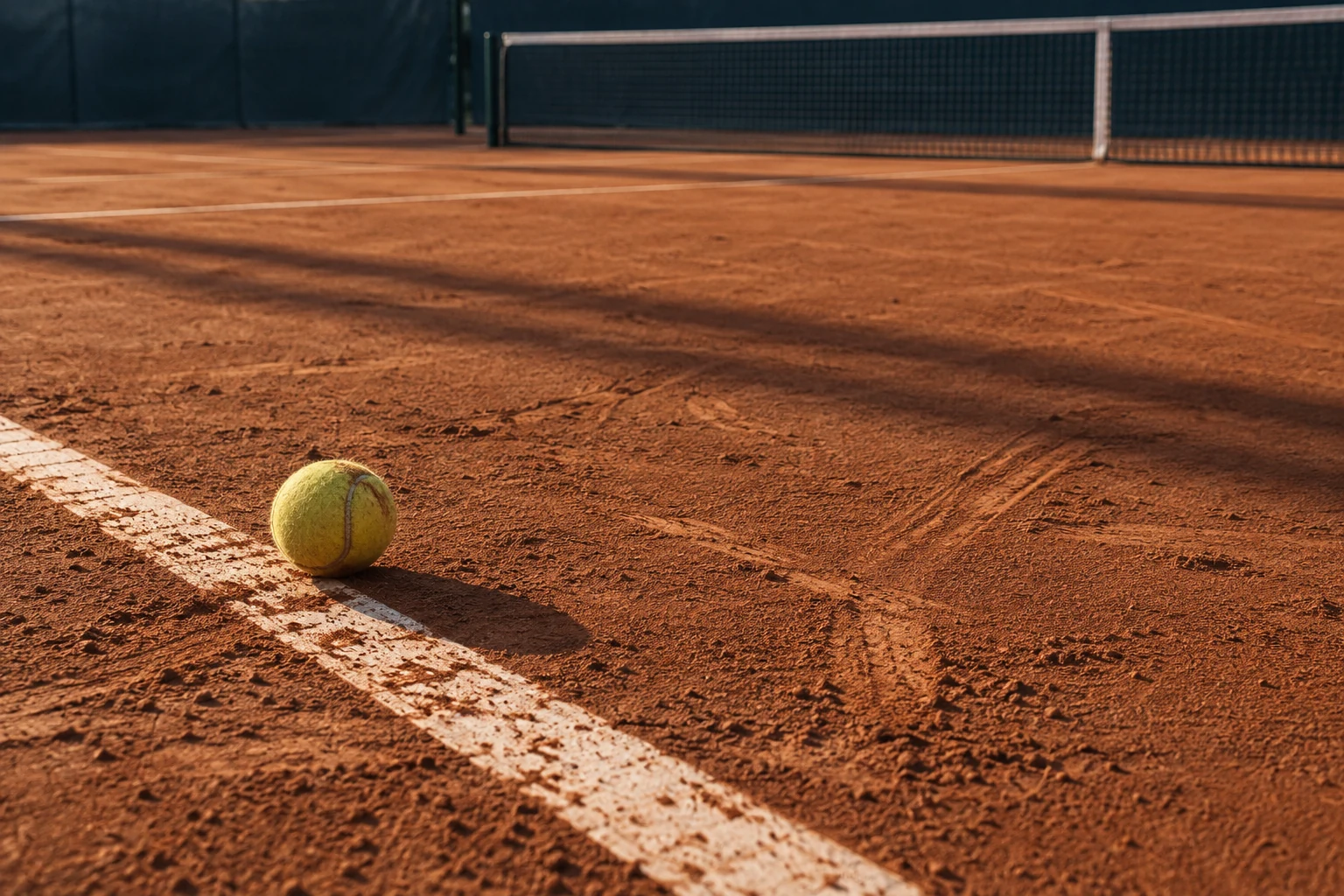 Terra rossa e tracce di gioco su un campo da tennis